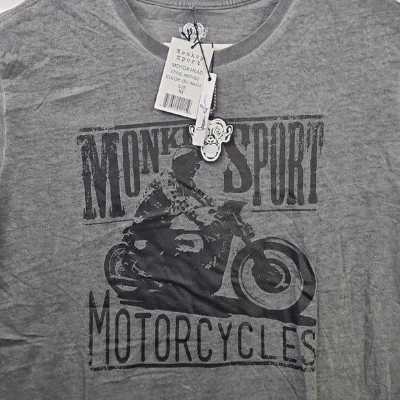 Monkey Sport Motorcycle Head T-Shirt Men’s M Gray Oil Wash Graphic Biker Tee - Picture 3 of 8
